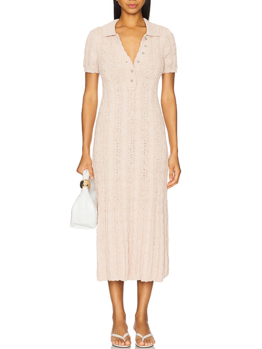 NWOT Free People Amory Cable-Knit Midi Dress in Sand Dollar - S